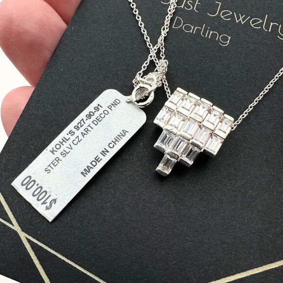 Kohls Womans Necklace Sterling Silver CZ Art Deco Style Original Tags 100 - Picture 4 of 4